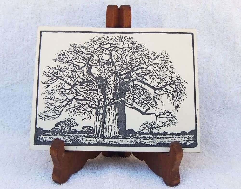 SUPER RARE !! A VINTAGE LINOCUT DEPICTING THE BAOBAB TREE BY FAMOUS SA ARTIST JH PIERNEEF !! WOW !!