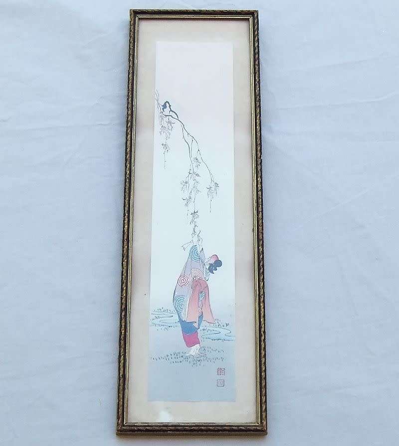 LATE 19TH CENTURY !! A RARE SIGNED ANTIQUE JAPANESE WATERCOLOUR DEPICTING A TRADITIONAL SCENE !! WOW