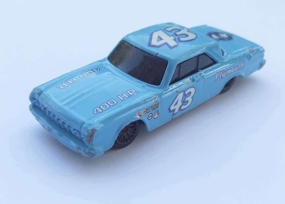 A die cast metal model of the 1964 Plymouth Belvedere by Hotwheels - Richard Petty tribute