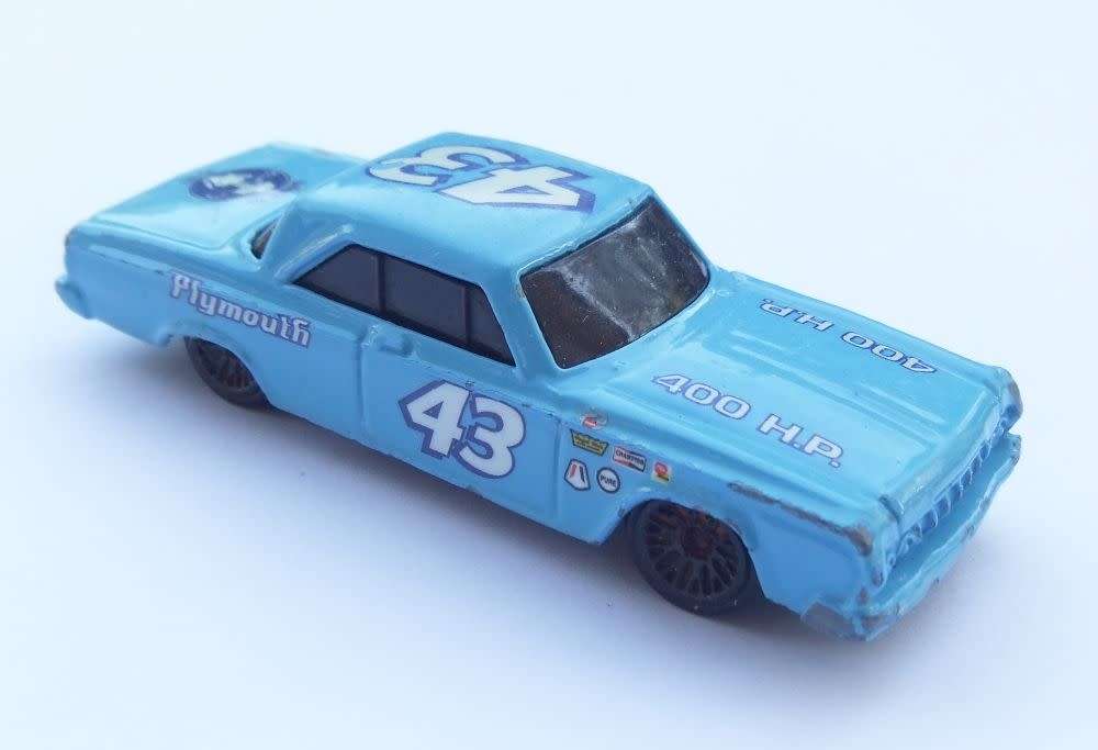 A die cast metal model of the 1964 Plymouth Belvedere by Hotwheels - Richard Petty tribute