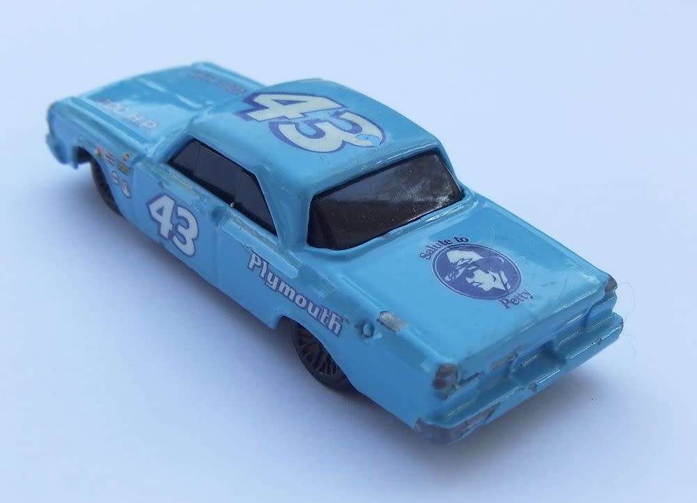 A die cast metal model of the 1964 Plymouth Belvedere by Hotwheels - Richard Petty tribute