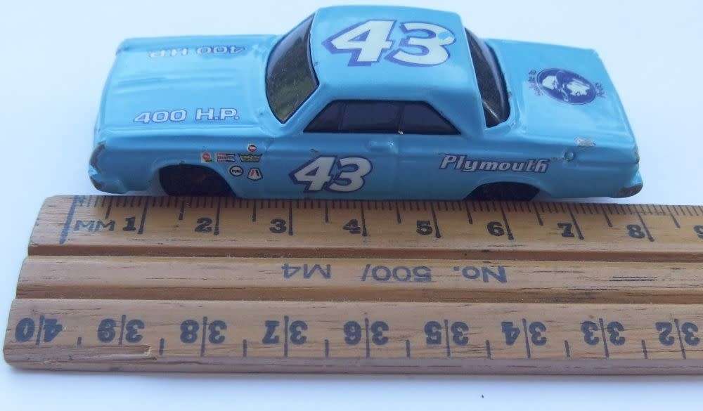 A die cast metal model of the 1964 Plymouth Belvedere by Hotwheels - Richard Petty tribute