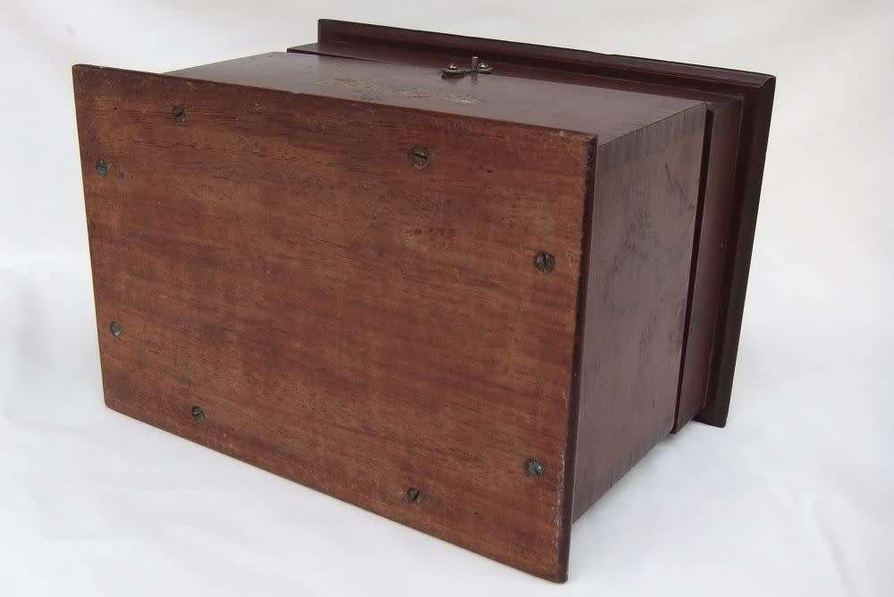 An exceptionally cool rare 100 year old hand made wooden housing for a Gecophone ( radio receiver )