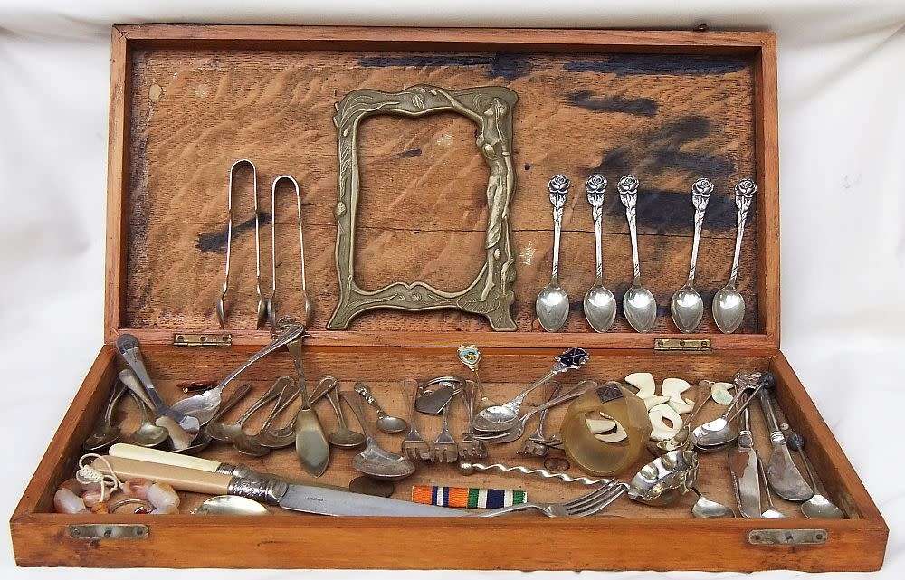 An antique wooden box with many interesting items to use and enjoy , lots of history here ...