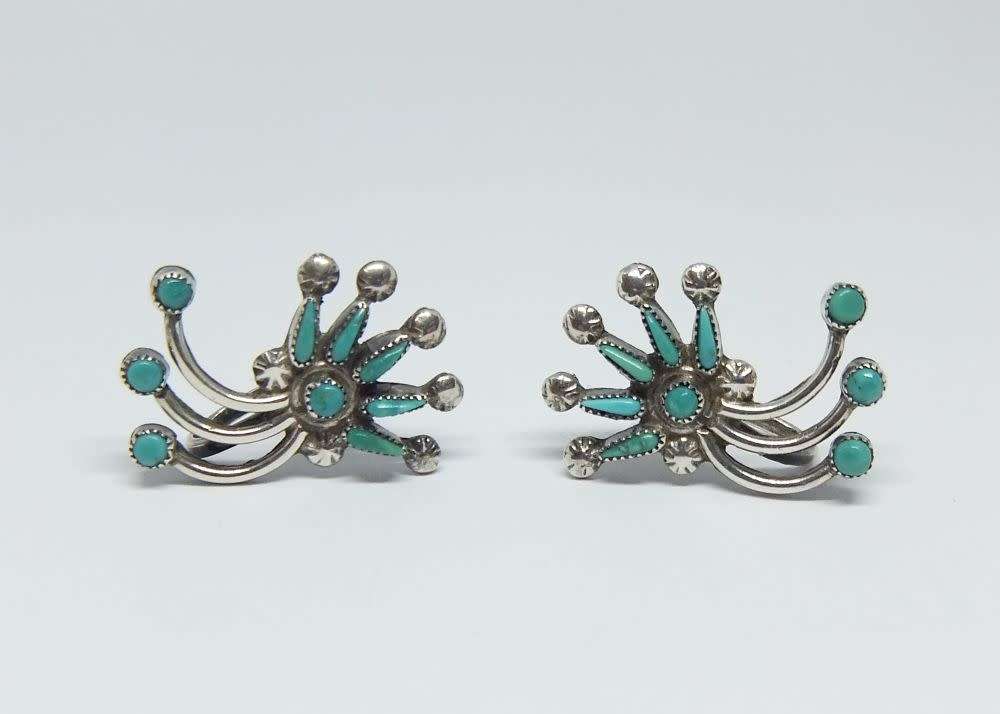 A vintage pair of sterling silver screw on earrings with Turquoise insets
