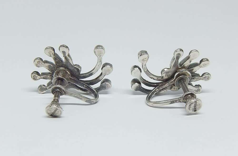 A vintage pair of sterling silver screw on earrings with Turquoise insets