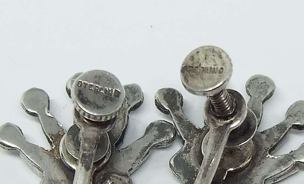 A vintage pair of sterling silver screw on earrings with Turquoise insets