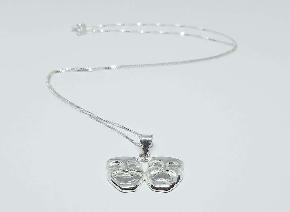 A genuine sterling silver necklace with sterling silver double mask pendant - Brand new