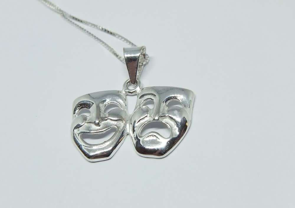 A genuine sterling silver necklace with sterling silver double mask pendant - Brand new