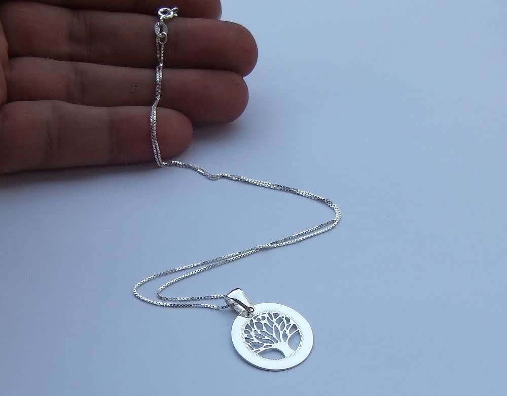 A genuine sterling silver necklace and pendant with tree of life motif - Brand new - Boxed