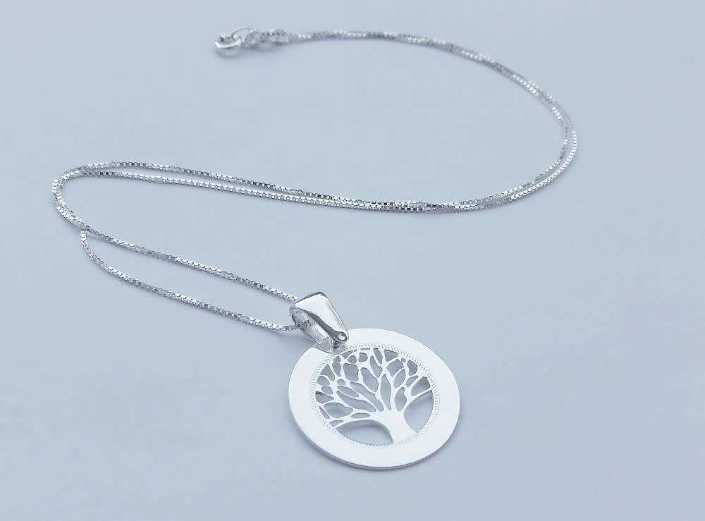 A genuine sterling silver necklace and pendant with tree of life motif - Brand new - Boxed