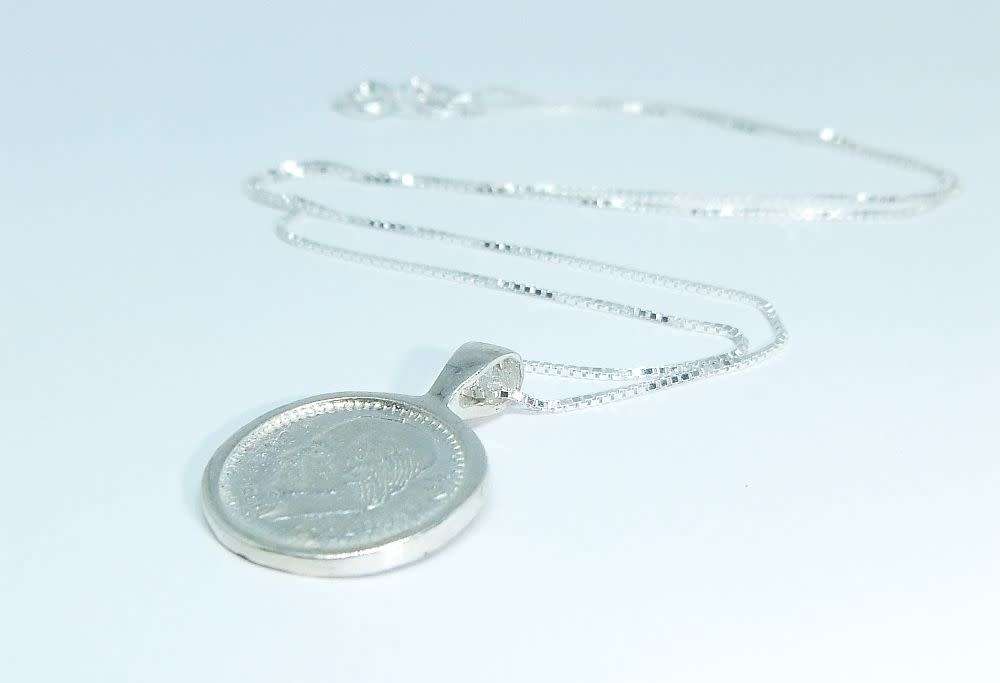 A genuine sterling silver necklace and sterling silver coin pendant - Brand new - Last one