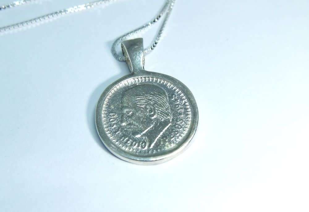 A genuine sterling silver necklace and sterling silver coin pendant - Brand new - Last one