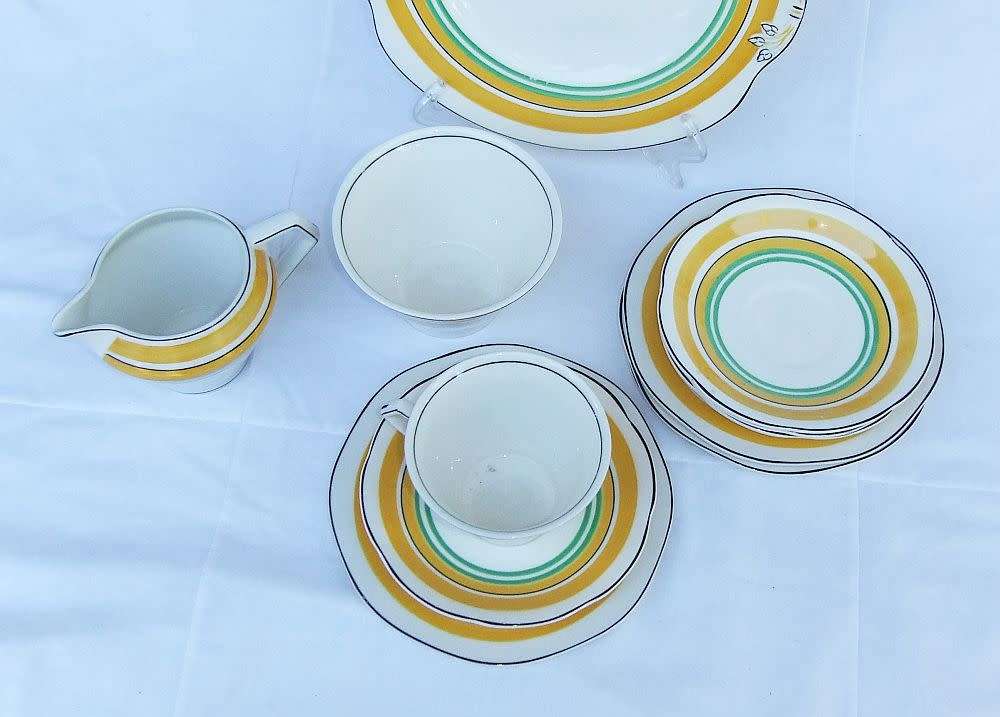A rare lot of Art Deco period porcelain by Woods Ivory Ware including a trio & snack dish