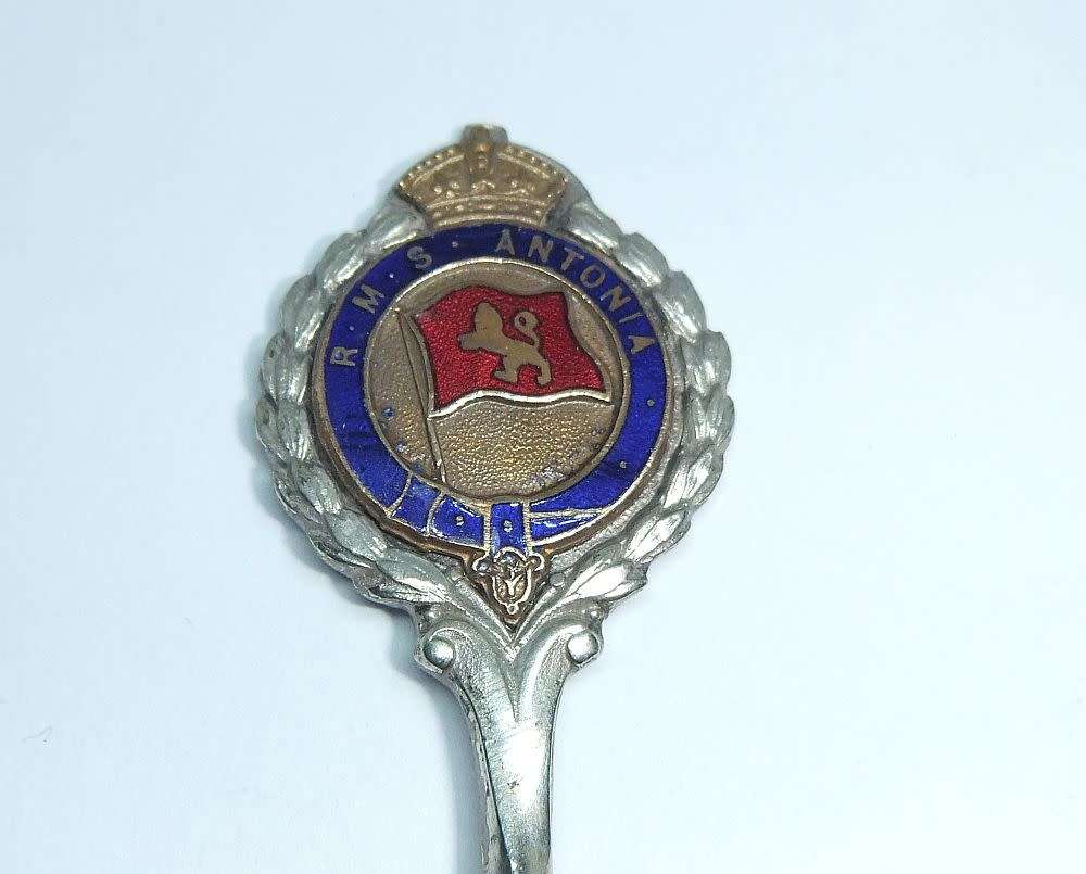 A vintage commemorative silverplate teaspoon made for the R.M.S Antonia - Cunard Line