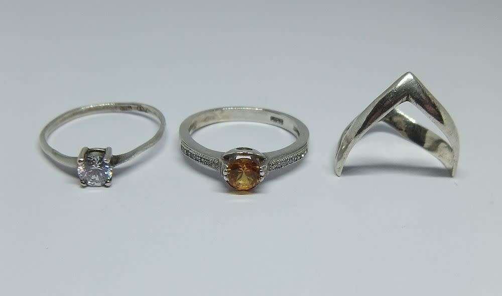 A solid sterling silver ring set with a faceted November birthstone + 2 free sterling silver rings