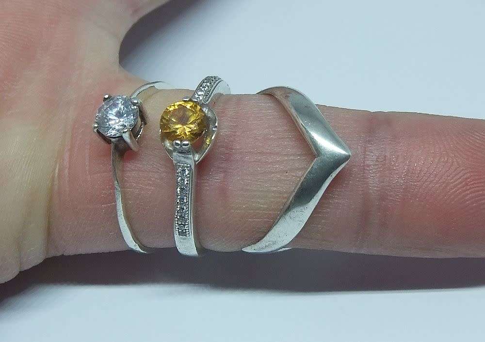 A solid sterling silver ring set with a faceted November birthstone + 2 free sterling silver rings