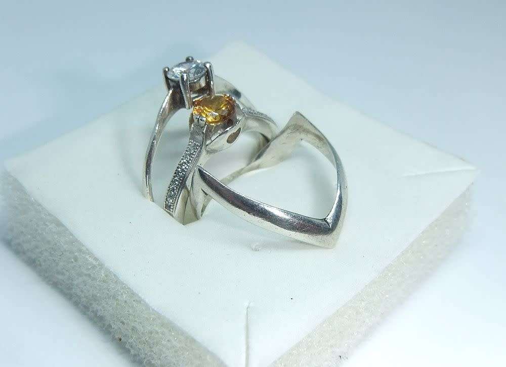 A solid sterling silver ring set with a faceted November birthstone + 2 free sterling silver rings