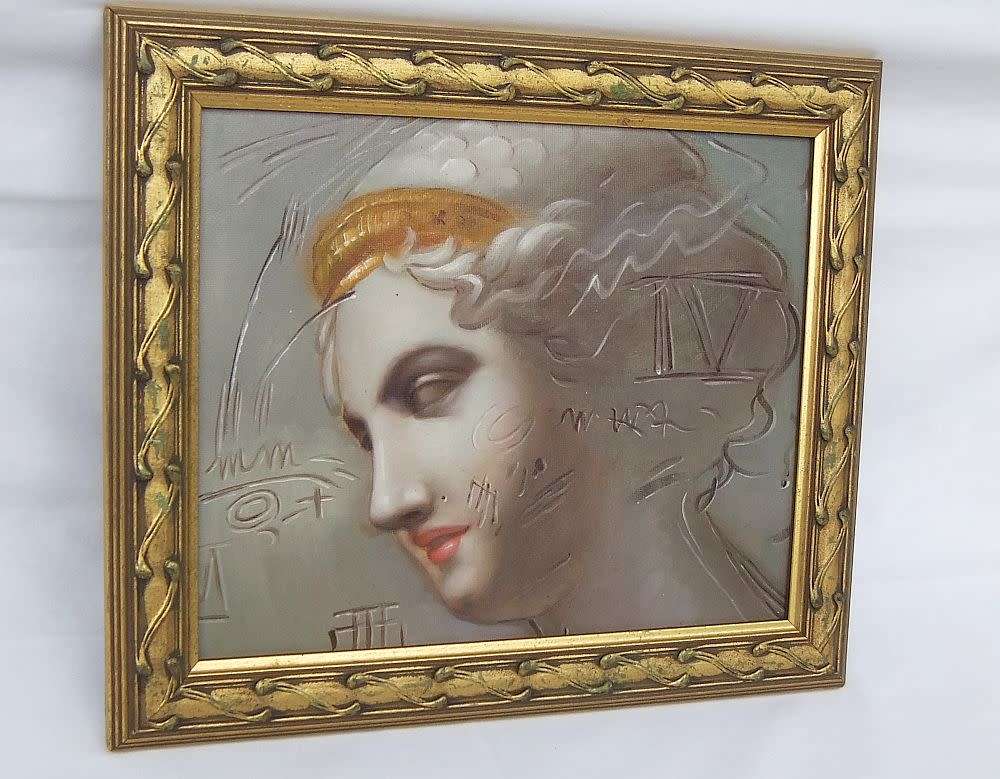 An oil painting of a Grecian style lady figure