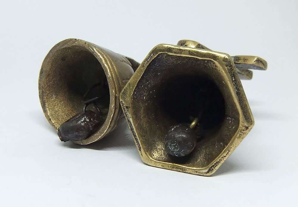 Totally adorable !! A vintage solid brass miniature windmill bell and a Welsh lady bell