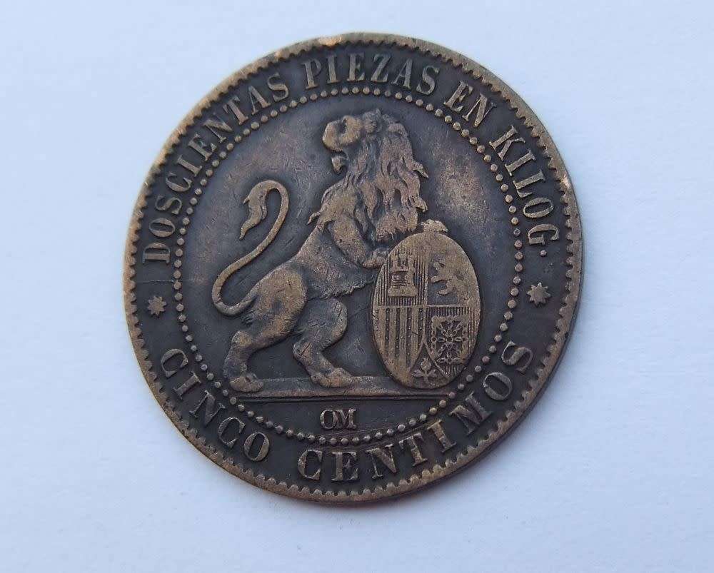 A cool find in SA ... An antique 1870 Spanish 5 Cinco Gramos Centimos coin - see detail