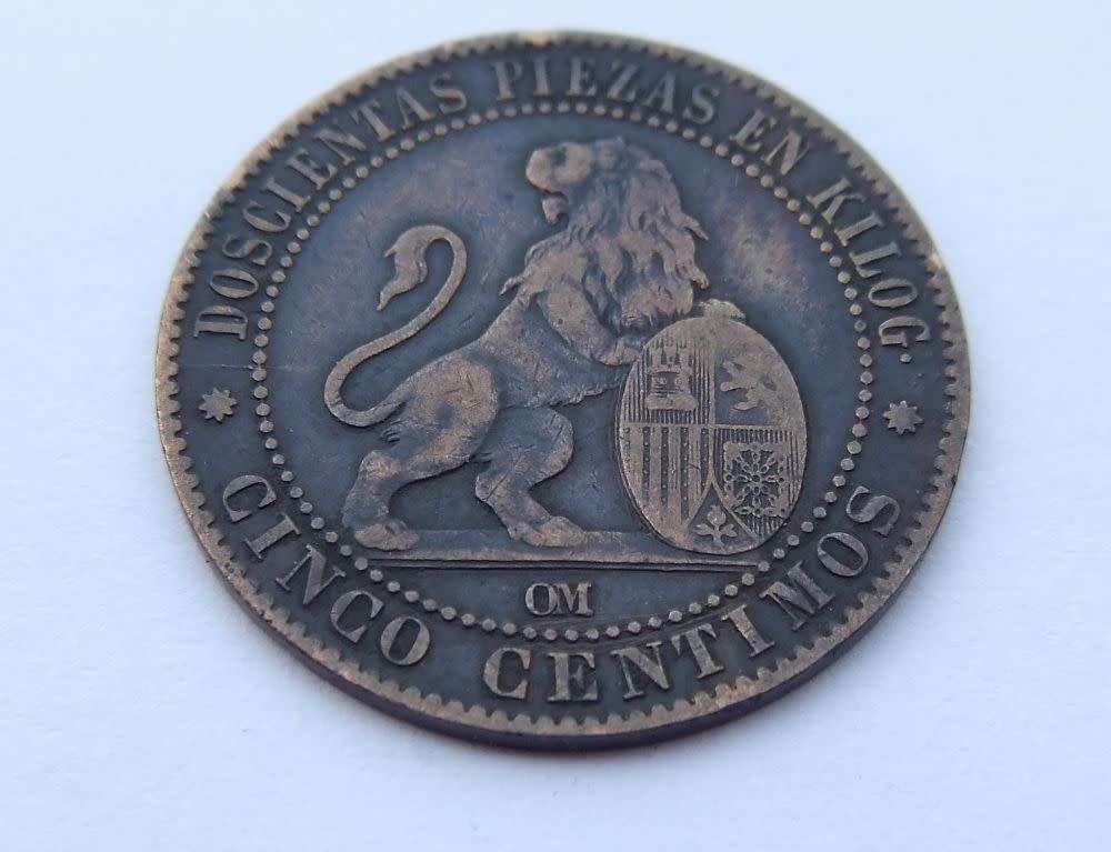 A cool find in SA ... An antique 1870 Spanish 5 Cinco Gramos Centimos coin - see detail