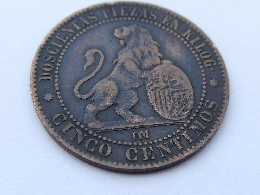 A cool find in SA ... An antique 1870 Spanish 5 Cinco Gramos Centimos coin - see detail