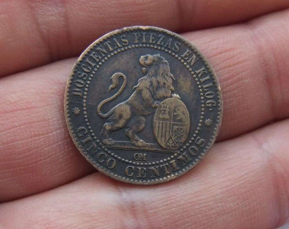 A cool find in SA ... An antique 1870 Spanish 5 Cinco Gramos Centimos coin - see detail