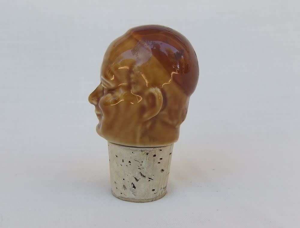R50 SALE !! A RARE VINTAGE PORCELAIN SMILING MONK HEAD CORK STOPPER