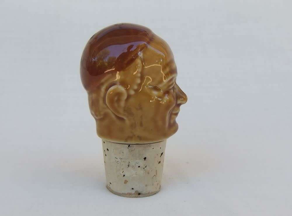 R50 SALE !! A RARE VINTAGE PORCELAIN SMILING MONK HEAD CORK STOPPER