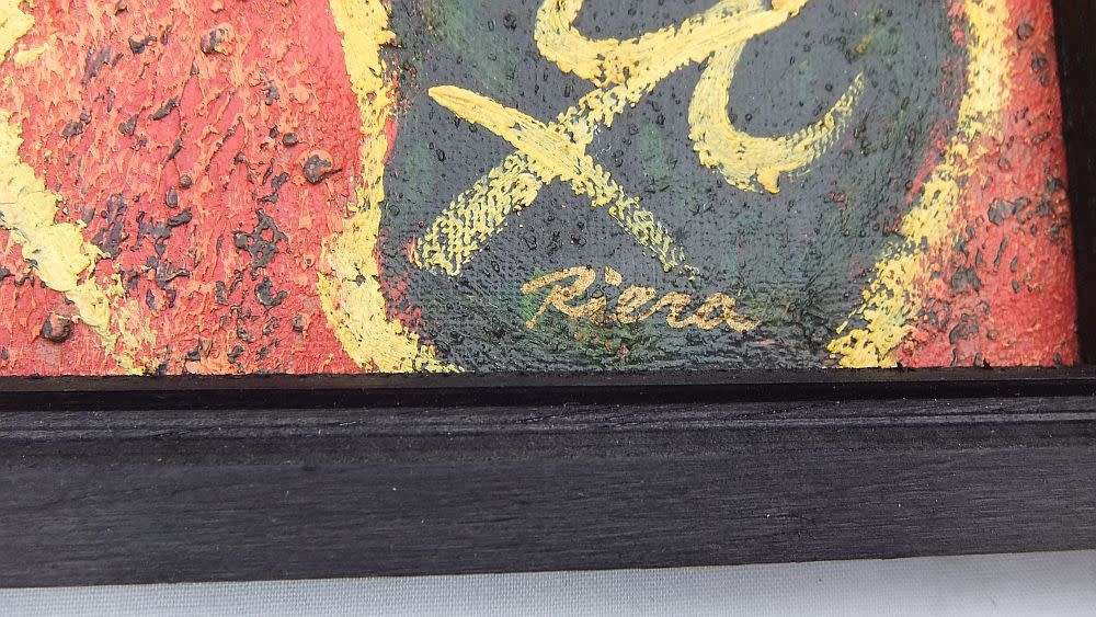 AN EYE CATCHING SIGNED OIL ON BOARD PAINTING OF WILDLIFE WITH COLOURFUL BACKGROUND