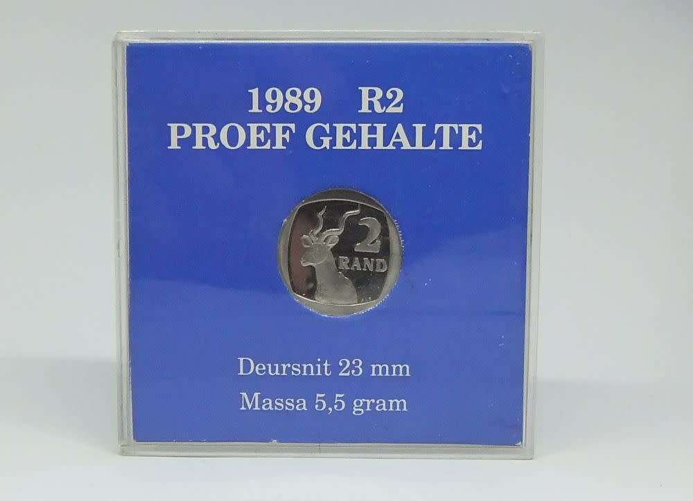 R50 SALE !! AN ENCAPSULATED 1989 PROOF QUALITY SOUTH AFRICAN R2 COIN