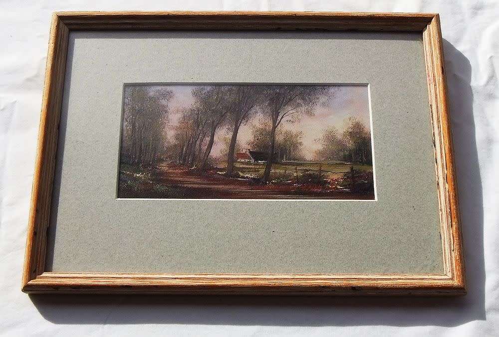LOOK !! A BEAUTIFULLY DETAILED SIGNED AND DATED ORIGINAL MINIATURE OIL PAINTING OF A FARMSTEAD