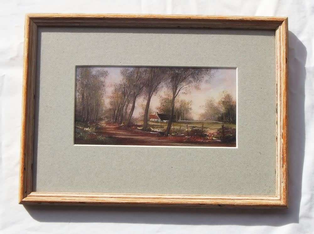 LOOK !! A BEAUTIFULLY DETAILED SIGNED AND DATED ORIGINAL MINIATURE OIL PAINTING OF A FARMSTEAD