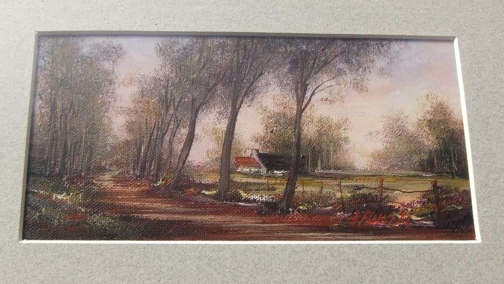 LOOK !! A BEAUTIFULLY DETAILED SIGNED AND DATED ORIGINAL MINIATURE OIL PAINTING OF A FARMSTEAD