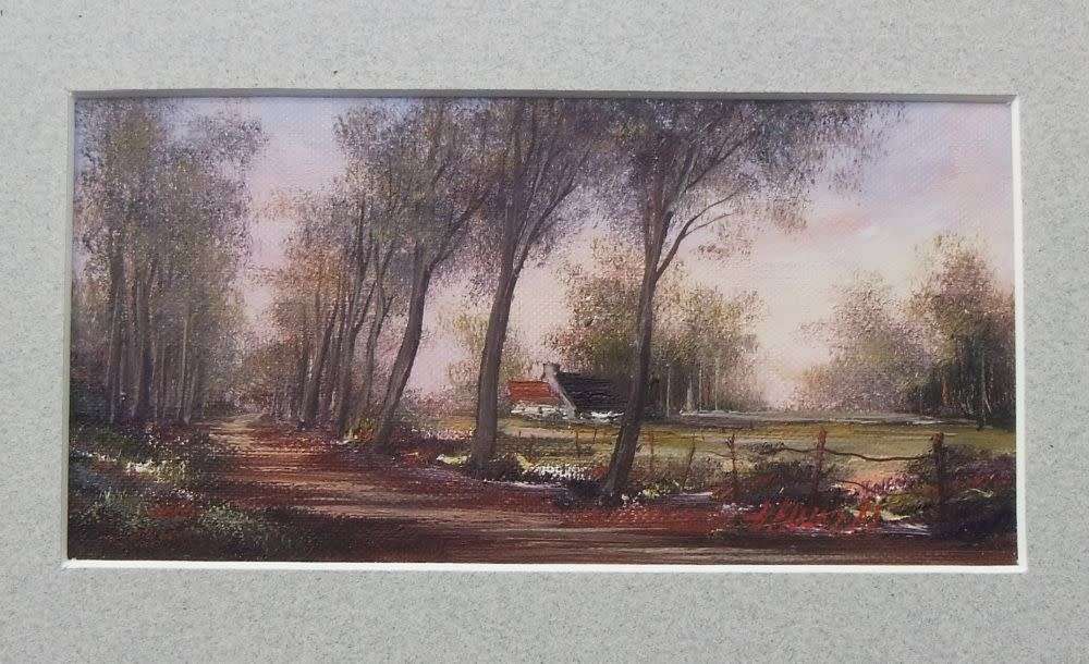 LOOK !! A BEAUTIFULLY DETAILED SIGNED AND DATED ORIGINAL MINIATURE OIL PAINTING OF A FARMSTEAD