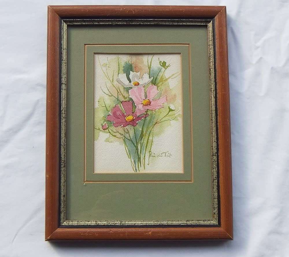 AN ORIGINAL SIGNED AND FRAMED VINTAGE WATERCOLOUR PAINTING BY SA ARTIST RIA DU TOIT