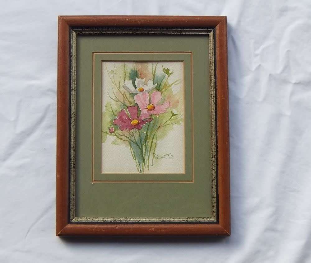 AN ORIGINAL SIGNED AND FRAMED VINTAGE WATERCOLOUR PAINTING BY SA ARTIST RIA DU TOIT