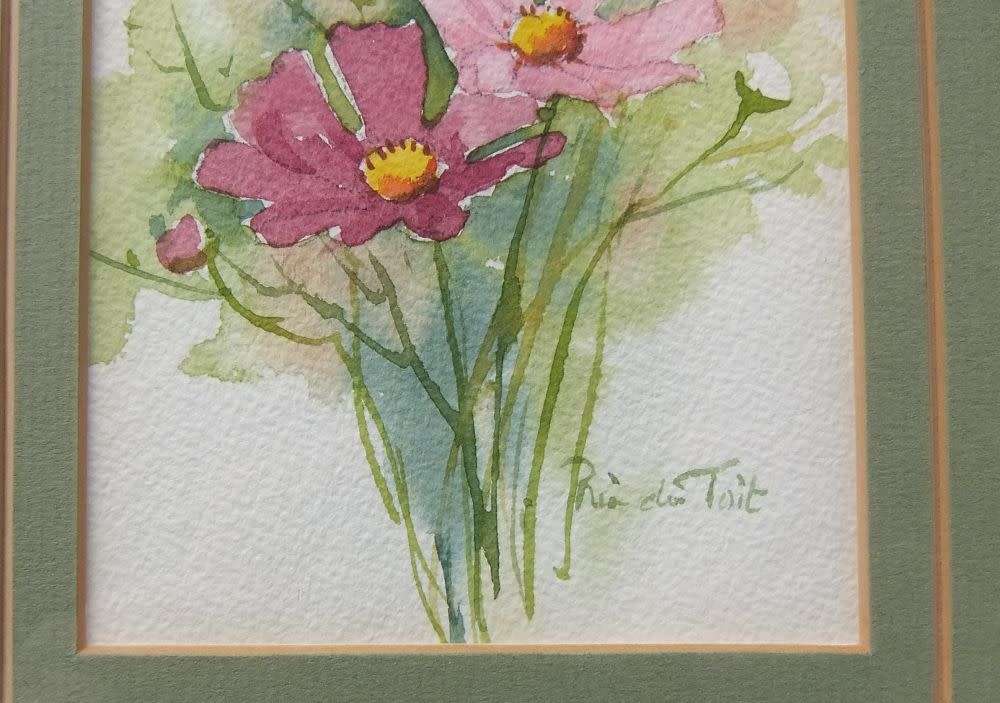 AN ORIGINAL SIGNED AND FRAMED VINTAGE WATERCOLOUR PAINTING BY SA ARTIST RIA DU TOIT