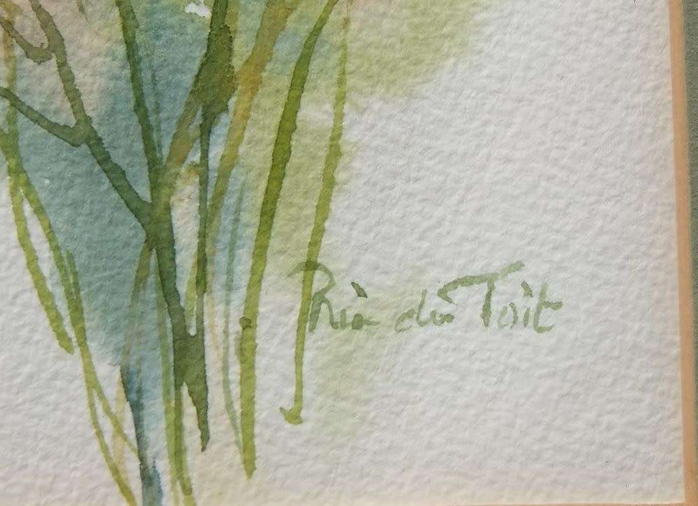 AN ORIGINAL SIGNED AND FRAMED VINTAGE WATERCOLOUR PAINTING BY SA ARTIST RIA DU TOIT
