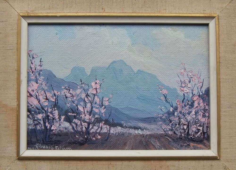 AN EYE CATCHING SIGNED VINTAGE ORIGINAL OIL ON BOARD PAINTING BY KNOWN SA ARTIST EDUARD WIUM