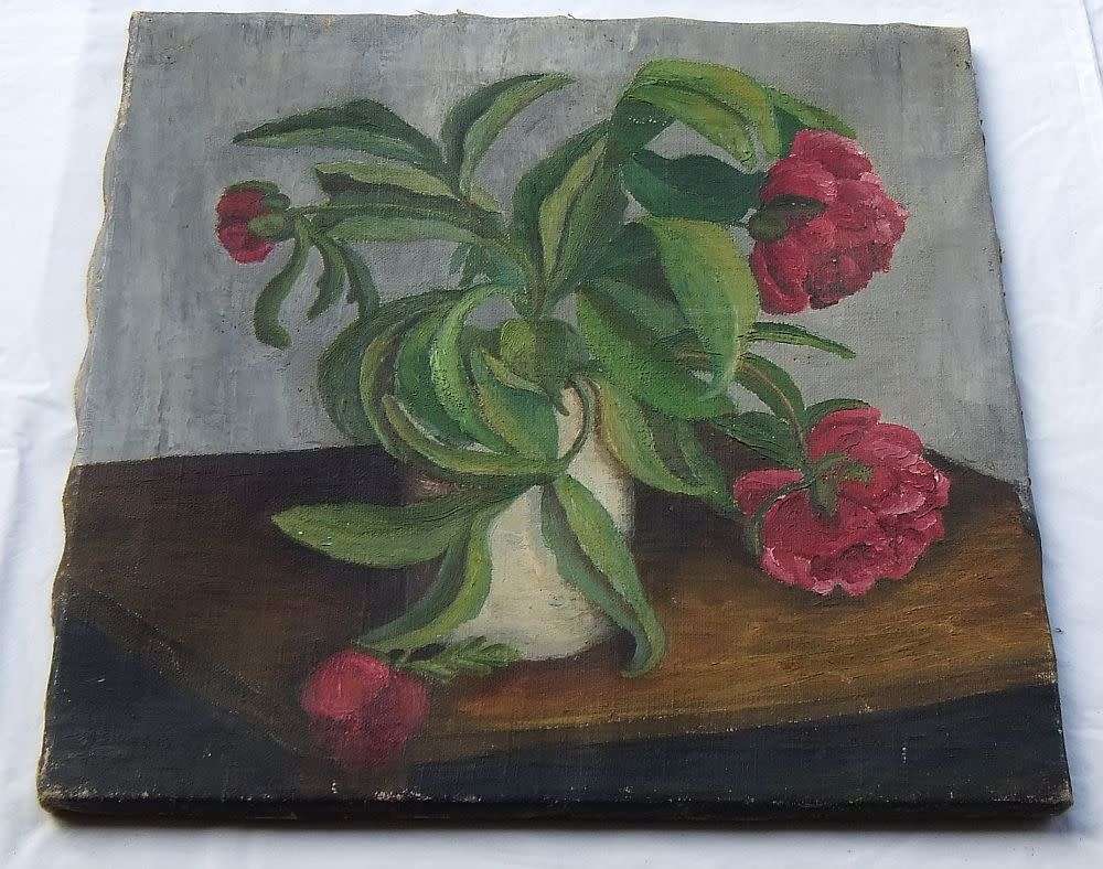 WOW !! AN EXQUISITE 1940`S ORIGINAL SIGNED OIL ON CANVAS PAINTING ON A STRETCHER AS FOUND
