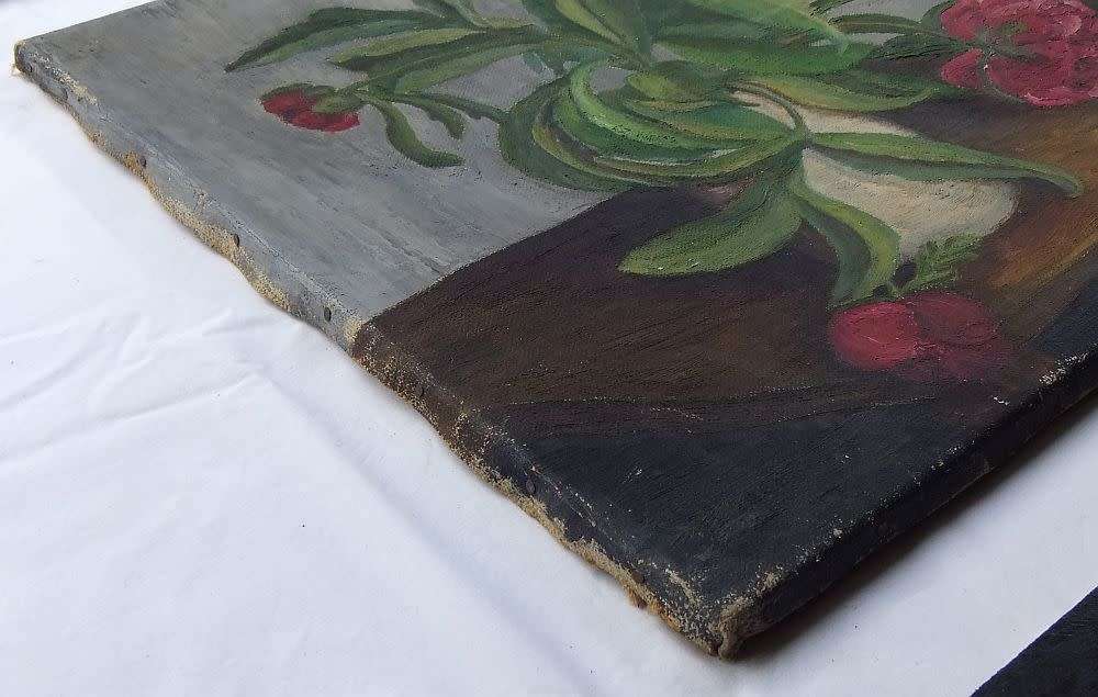 WOW !! AN EXQUISITE 1940`S ORIGINAL SIGNED OIL ON CANVAS PAINTING ON A STRETCHER AS FOUND