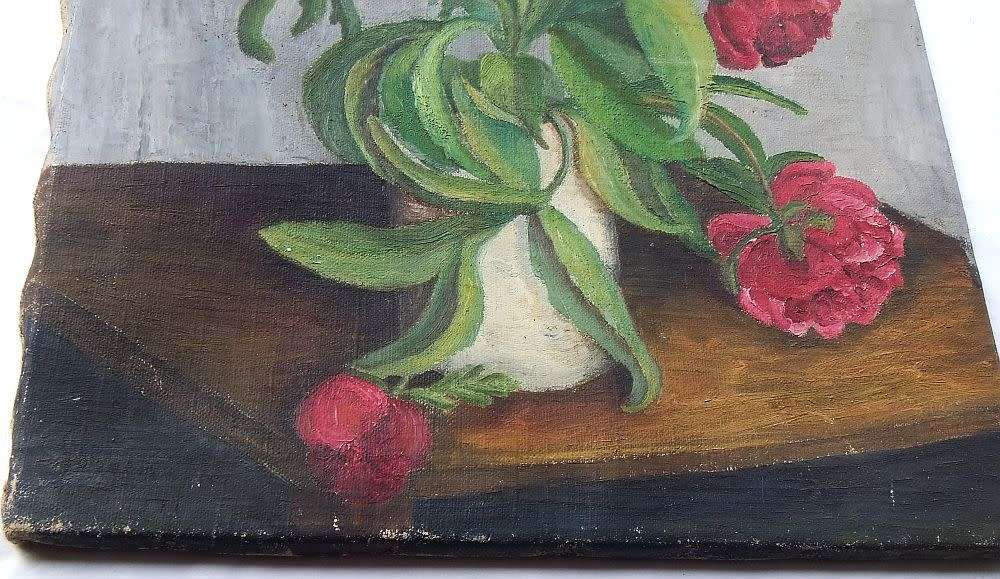 WOW !! AN EXQUISITE 1940`S ORIGINAL SIGNED OIL ON CANVAS PAINTING ON A STRETCHER AS FOUND