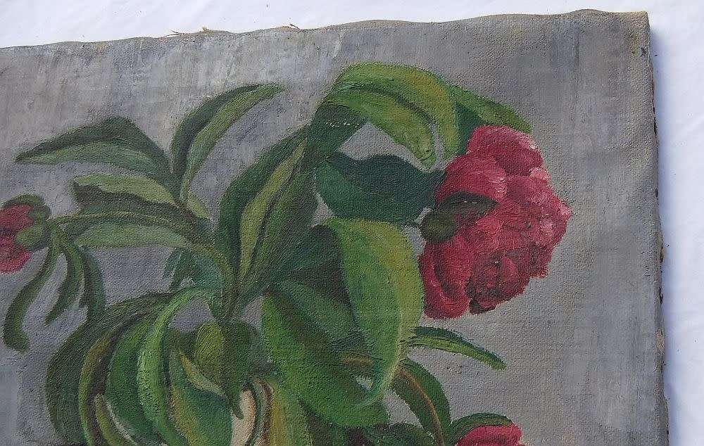 WOW !! AN EXQUISITE 1940`S ORIGINAL SIGNED OIL ON CANVAS PAINTING ON A STRETCHER AS FOUND