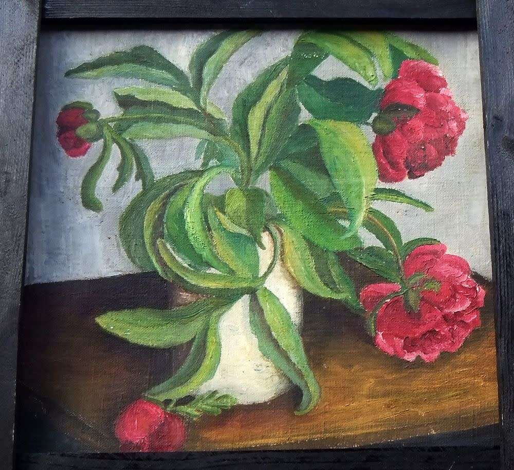 WOW !! AN EXQUISITE 1940`S ORIGINAL SIGNED OIL ON CANVAS PAINTING ON A STRETCHER AS FOUND