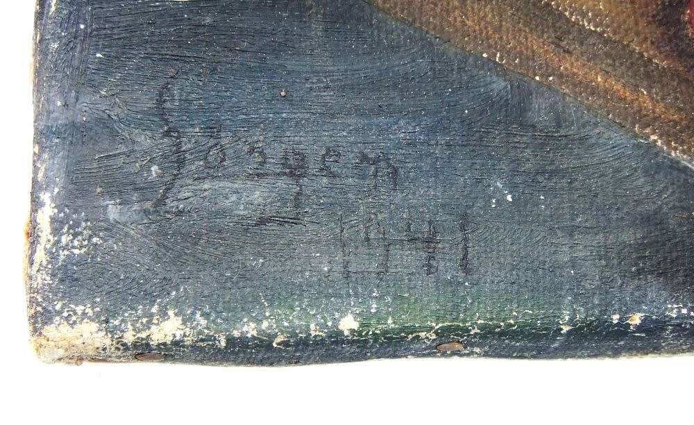 WOW !! AN EXQUISITE 1940`S ORIGINAL SIGNED OIL ON CANVAS PAINTING ON A STRETCHER AS FOUND