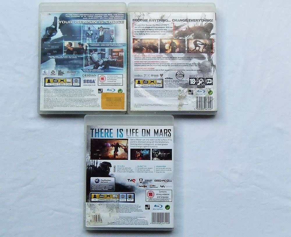 3 X PLAYSTATION 3 GAMES - ALPHA PROTOCOL , PROTOTYPE AND RED FACTION ARMAGEDDON !! COOL !!