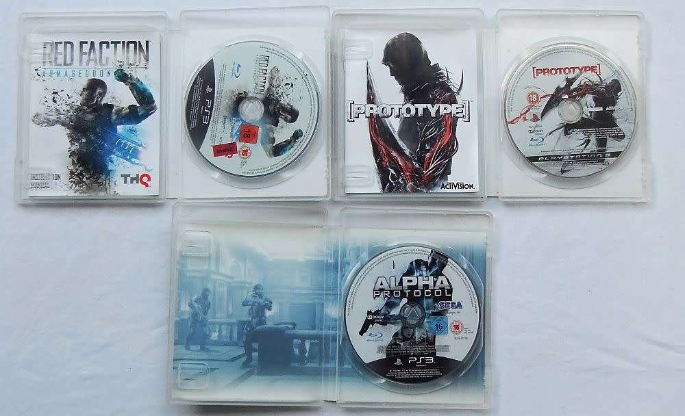 3 X PLAYSTATION 3 GAMES - ALPHA PROTOCOL , PROTOTYPE AND RED FACTION ARMAGEDDON !! COOL !!