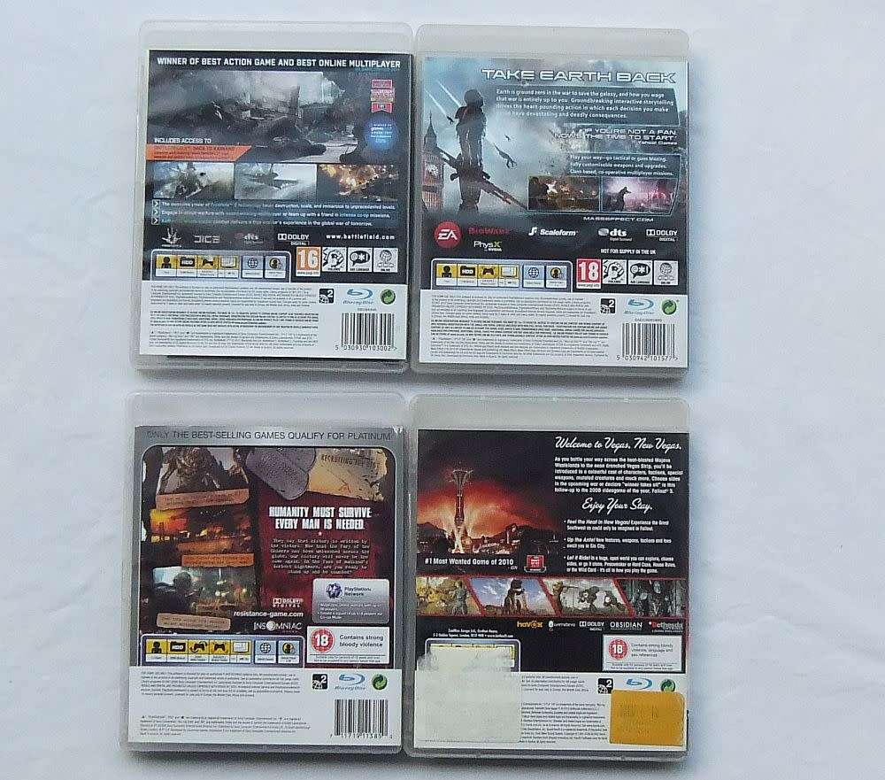 4 X PLAYSTATION 3 GAMES - BATTLEFIELD 3 , MASS EFFECT 3 , RESISTANCE 2 AND FALLOUT NEW VEGAS !! WOW